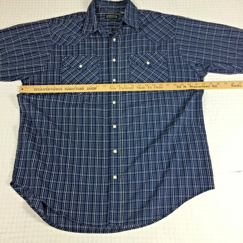 Stone River Adventure Wear Mens XLT Blue Plaid Western Pearl Snap Shirt SS - Picture 5 of 8